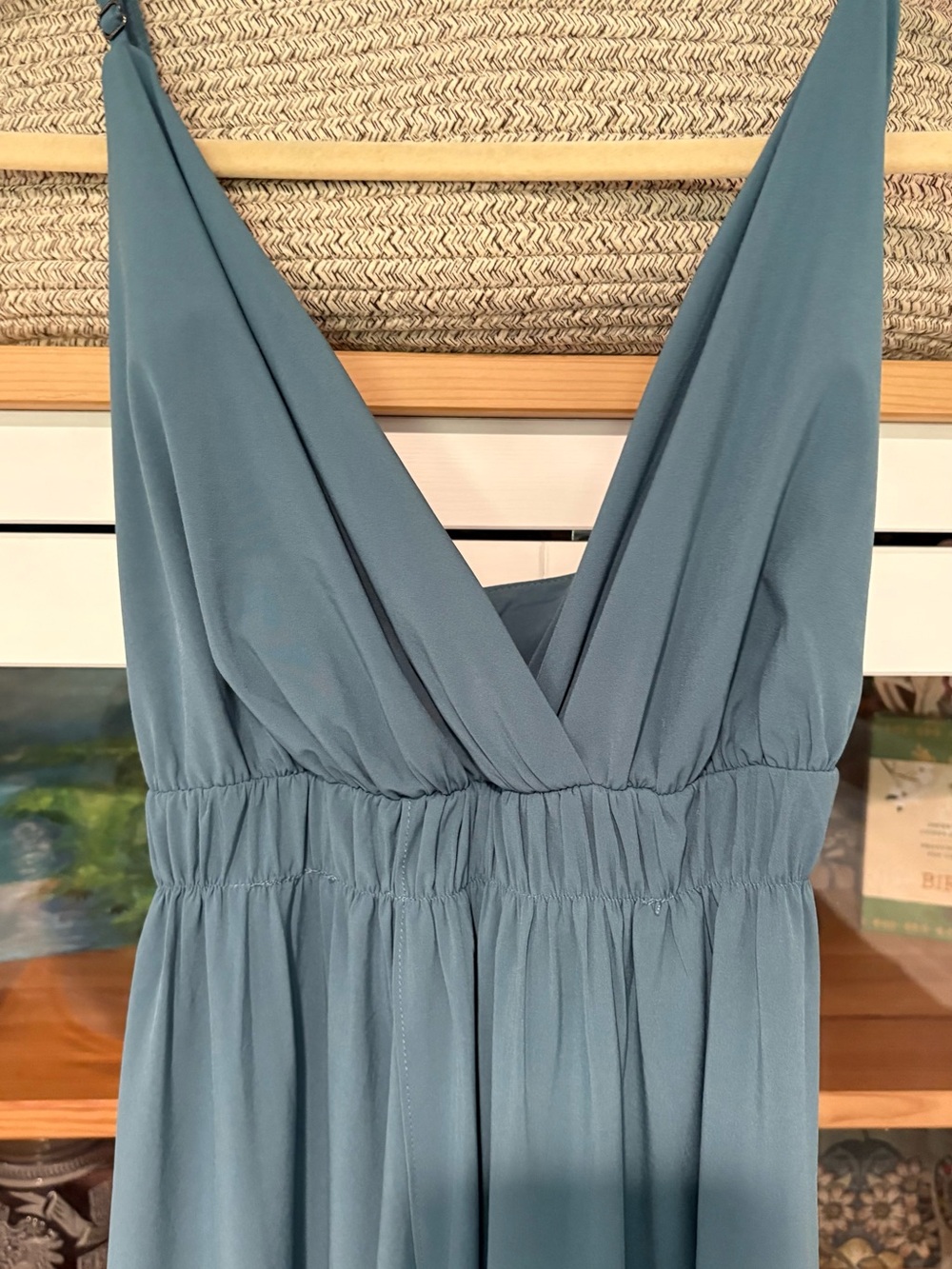 Elegant HALARA Teal Green V-Neck Maxi Dress. - Picture 4 of 6